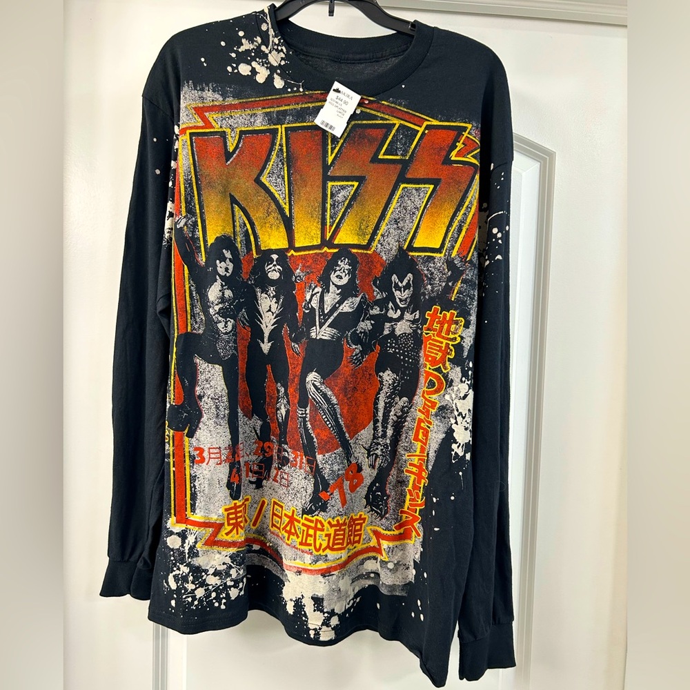 Kiss NWT Destroyer Havok Black T-Shirt Liquid Blue Tie Dye Licensed Large